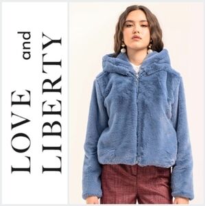 Love & Liberty Blue Fuzzy Fleece Hooded Jacket